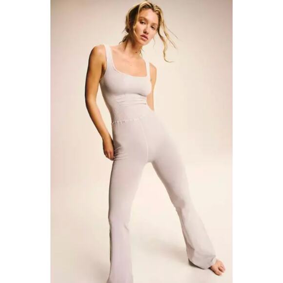 Free People Good Karma Flared Jumpsuit Athleisure Active Stretch Pilates Gray XS - Picture 1 of 11